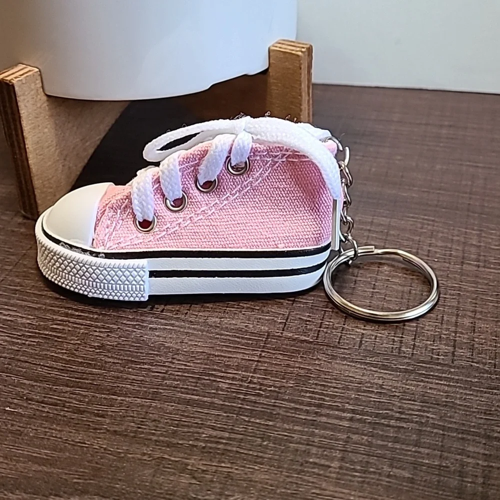 Pink Canvas Sneaker Keychain Cute Mini Shoe Keyring Bag‎ Charm Accessory